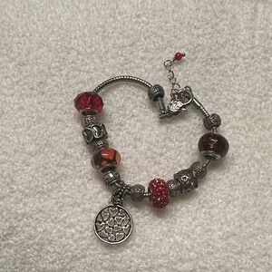 Elegant Silver and Red Charm Bracelet